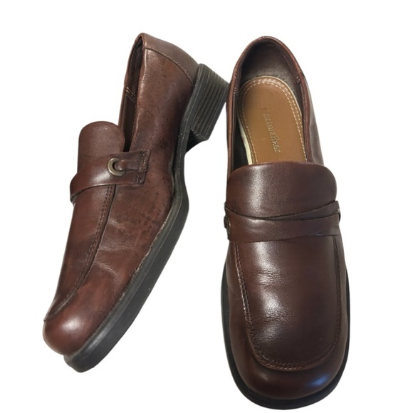 Naturalizer Y2K Chunky Heel Loafer Brown Leather Square Toe   Sz 9 - Picture 4 of 10